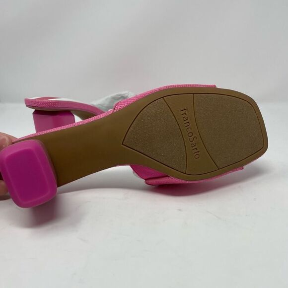 Franco Sarto Linley Slide Sandals 7 Pink Raffia Slip On Block Heel Leather - Picture 4 of 5
